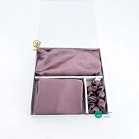 Ensemble de taies d'oreiller carrées en soie pure 100% brillante de luxe personnalisées, avec fermeture éclair, chouchous pour cheveux, masque pour les yeux, motif animal de dessin animé, boîte cadeau écologique