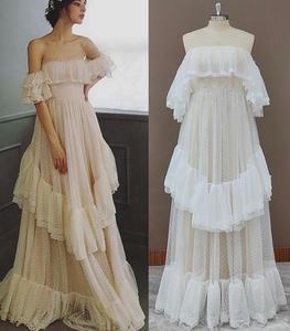 1041 # fanweimei שמלת כלה bohemian שמלת כלה את הכתף ללא גב קו כלה שמלות כלה שרוולים קצרים שמלת כלה - Product Image 1