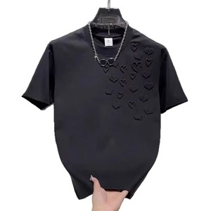 T-shirt pour homme, imprimé cœur 3D, décontracté, manches courtes, coupe classique, toile respirante, col rond, 100% coton, à porter au quotidien - Product Image 5
