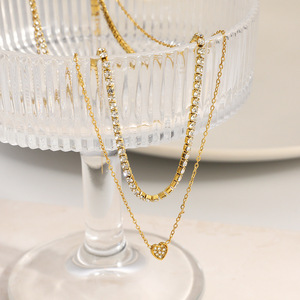 Collar de Acero Inoxidable con Colgante de Diamantes Apilables, Chapado en Oro de 18k, Forma de Corazón, Minimalista, de Lujo, Cadena para Clavícula, para Uso Diario - Product Image 2