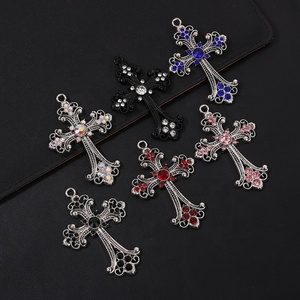 Dijes de Cruz con Pedrería, Rosario, Crucifijo, Aleación Plateada, Dije Religioso Gótico Grande para Niños, para Fabricación de Joyas <span class=keywords><strong>DIY</strong></span> - Product Image 1