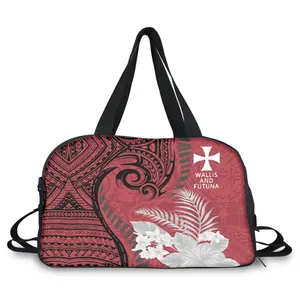 Bolsa de viaje con estampado de diseño de flores de la bandera de las islas Wallis y Futuna, bolsa de viaje práctica de poliéster al por mayor con estampados locales