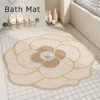 Tapis de bain de luxe doux et absorbant, antidérapant, motif floral, tapis de sol créatif à fleurs irrégulières pour salle de bain, chambre à coucher, décoration intérieure