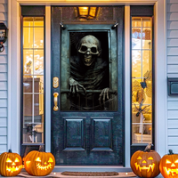 Bannière de fenêtre d'Halloween, affiche de fenêtre effrayante squelette zombie, design toile d'araignée sinistre, décoration murale de vacances pour porche et fenêtre de maison