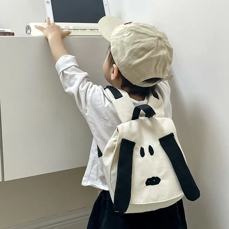Tas punggung anak laki-laki perempuan, ransel kanvas anjing kecil lucu kartun Korea, kontras untuk perjalanan Sekolah