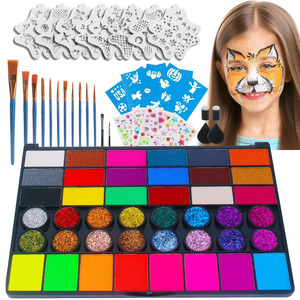 Kit de peinture pour le visage à base d'eau de 54 couleurs avec pinceaux, pochoirs et éponges pour enfants et adultes - Product Image 3