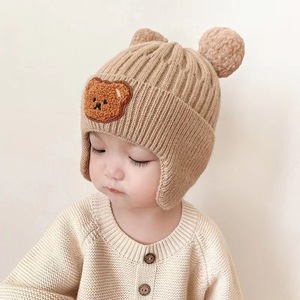 Nuevo Oso de dibujos animados bebé lindo pompón niños niñas gorro coreano tejido niño niños protección auditiva piel sombreros de invierno gorras para bebé - Product Image 3