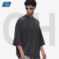 T-shirt col montant 250G pour homme, manches chauve-souris, en coton, coupe oversize, style streetwear vintage, vêtement vierge pour fournisseur