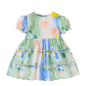 Vestido de bebê de verão 2023 com estampas de malha, vestido asiático de algodão, minivestidos de bebê, 1 peça