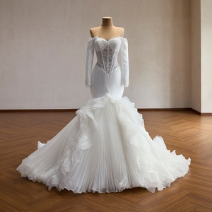 Rsm261050 Elegante Vestido <span class=keywords><strong>de</strong></span> Novia <span class=keywords><strong>Sirena</strong></span> con Mangas Largas, Corsé <span class=keywords><strong>de</strong></span> Encaje, Falda <span class=keywords><strong>de</strong></span> Organza con Pliegues y Volantes, Vestido <span class=keywords><strong>de</strong></span> Novia Jancemebr - Product Image 1