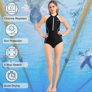 Zwarte mouwloze badpak met eigen logo, sexy strandkleding voor dames, zwempak voor sport en wedstrijden. - Product Image 1