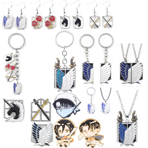 26 estilos Pin Metal Crafts <span class=keywords><strong>Shingeki</strong></span> <span class=keywords><strong>No</strong></span> <span class=keywords><strong>Kyojin</strong></span> Ackerman Eren Jaeger joyería de moda Anime collares llaveros broche pulsera - Product Image 1