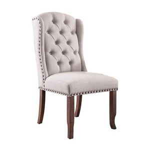 DB Contemporary Ivory Fabric Wingback Design 2pcs Chaises de salle à manger Chaises d'appoint tuftées avec meubles à dossier en bois massif de chêne rustique - Product Image 4