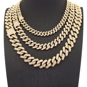 Moda uomo acciaio inossidabile Iced Out catena a maglia cubana Bling Punk <span class=keywords><strong>Hip</strong></span> <span class=keywords><strong>Hop</strong></span> <span class=keywords><strong>Rap</strong></span> 14k 18k placcato oro diamanti collana gioielli - Product Image 3