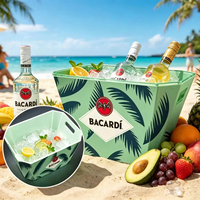 Seau à glace lumineux en plastique grande capacité avec support, motif personnalisé, support à bière, double poignée