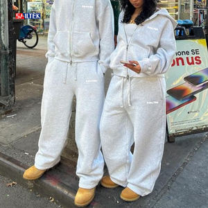 All'<span class=keywords><strong>ingrosso</strong></span> <span class=keywords><strong>abbigliamento</strong></span> da <span class=keywords><strong>donna</strong></span> elegante 2025 con logo personalizzato tuta in pile a due pezzi a gamba larga pantaloni della tuta e Set con cappuccio con Zip - Product Image 5