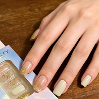 24 faux ongles carrés moyens à presser, réutilisables, dégradé rose nude-vert menthe avec feuille d'or, style frais et délicat, en ABS