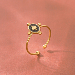 Anillo de Dedo Abierto Ovalado de Acero Inoxidable Pulido con Esmalte Vintage Impermeable para Mujer - Product Image 3