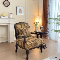 Canapé simple en tissu de style américain vintage, fauteuil tigre, salon, balcon, loisirs, tabouret en bois massif à dossier haut
