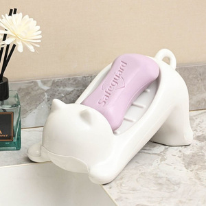 Cute Simple Cartoon Cat Soap Box Shiny White Pink Decorative Plastic Water Fertilizer Rack Fun Bathroom <b>Storage</b> - Product Image 2