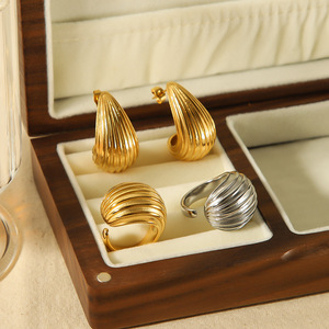 Juego de Aretes de Lágrima Estilo Retro Francés, Acero Inoxidable Chapado en Oro de 18K, Joyería de Moda para Mujer, Regalo para Fiesta - Product Image 1