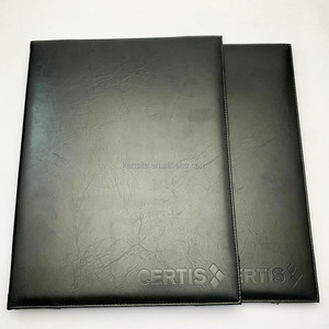 Carpeta de Certificados A4 de Cuero PU Negro con Logotipo Personalizado en Relieve, Porta Certificados de Cuero Sintético Personalizado - Product Image 1