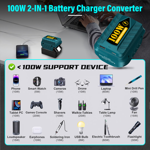 Adaptateur de chargeur 2 en 1 100W compatible avec les batteries au lithium <span class=keywords><strong>Makita</strong></span> <span class=keywords><strong>18V</strong></span>, chargeur portable à deux ports USB pour plusieurs appareils - Product Image 4