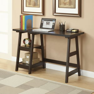 YUANTU Convenience Concepts Espresso <strong>Trestle</strong> <strong>Desk</strong> with Wood Frame Engineered Wood Surface Fixed Shelves Spacious Worksurface - Product Image 3