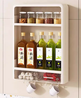Étagère de rangement murale multifonctionnelle 5 niveaux pour cuisine domestique, support à épices et cuillères, avec crochets – Prix de gros
