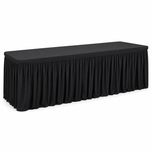 Mantel elástico de spandex negro personalizado al por mayor con falda fruncida para mesas rectangulares de hotel y pedidos al por mayor de alquiler de lino - Product Image 1