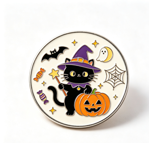 Pin de Solapa de Gato de Halloween, Insignia Redonda Esmaltada, Pin de Dibujos Animados Personalizado para Regalo y Ropa - Product Image 3