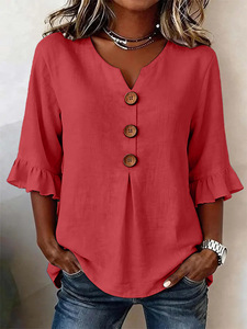Blusa <span class=keywords><strong>de</strong></span> Lino y Algodón con Cuello en V para Mujer, Estilo Europeo y Americano, Nueva Colección <span class=keywords><strong>de</strong></span> Verano, Venta al Por Mayor - Product Image 5