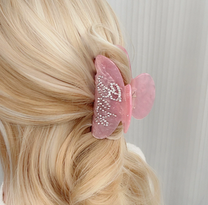 مشابك شعر أكريليك وردية سهلة التخصيص مع أحجار الراين وحروف فرنسية، مشابك فاخرة كبيرة الحجم للنساء - Product Image 5