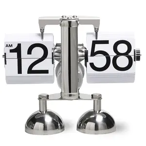 Europeu Criativo Flip Down Page Relógios de Mesa Retro Flip Table Clock Aço Inoxidável Mecânico Automático Flip Clock Home Decor
