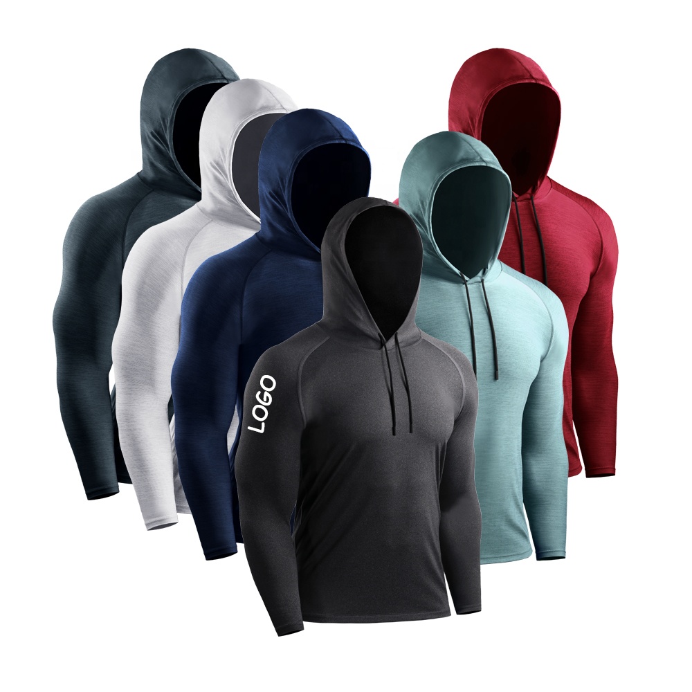 Customize Printing Long Sleeve Hoodie T Shirts Quick Dry Polyester Sports Gym Breathable Mens T Shirt Hoodie With Your Logo