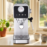 Machine à expresso électrique semi-automatique 15 bars avec manomètre en temps réel, contrôle numérique, acier inoxydable, usage domestique