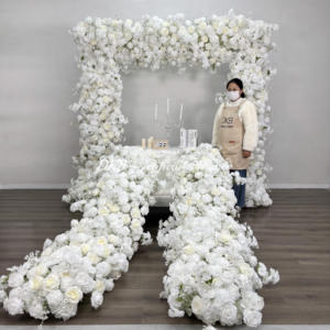 Chemin de table floral personnalisé 240*60cm, arrangement de fleurs en soie blanche, décoration luxuriante pour allée de mariage, anniversaire, cérémonie, décoration florale - Product Image 3