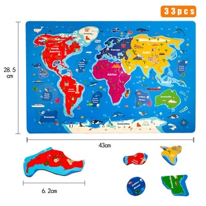 Puzzle Mappamondo in Legno 33 Pezzi, Gioco Educativo per l'Apprendimento della Geografia in Inglese per Bambini dai 4 ai 6 Anni - Product Image 1