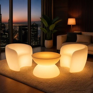 <span class=keywords><strong>Table</strong></span> basse moderne à LED en plastique PE, 16 couleurs changeantes, <span class=keywords><strong>table</strong></span> ronde lumineuse pour la maison, la terrasse, le jardin, le bar, le salon - Product Image 1