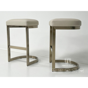 Chaise de bar sans dossier en acier inoxydable doré, avec dossier en <span class=keywords><strong>C</strong></span>, en cuir crème, de bonne qualité, pour îlot de cuisine, villa, café - Product Image 3
