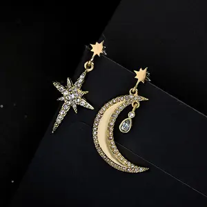 2023 Statement Fashion Jewelry Classic 18K Gold Plated Luxury Moon And Star Crystal rhinestone Studs Earrings Women