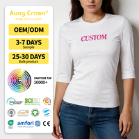 Fabrika Direkt Satış Özel Kadın Slim Fit Dirsek Boyu Kol Tişört Günlük Düz Özel Logo Baskılı Bayan Basic Tişört