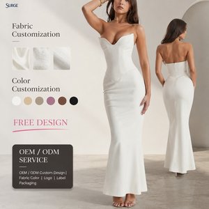 Robe longue décontractée personnalisée pour femme, blanche, en Spandex et Polyester, sans bretelles, col cœur, corsage corset, coupe sirène, fente au dos - Product Image 1