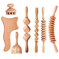 Ensemble de massage en bois de hêtre naturel : Rouleau de massage en bois, Masseur à tête champignon, Planche de Gua Sha, Ventouse de thérapie en bois suédoise
