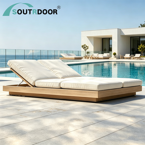 Lujo moderno de madera de teca de 2 asientos cama de sol sólido asiento doble Patio jardín al aire libre tumbona para patio y hotel nueva llegada - Product Image 1