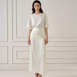 Trendy Clothing Women's Formal <b>Skirts</b> LIIA SILK-BLEND <b>MIDI</b> WRAP <b>SKIRT</b> Mison Satin Twist-Front Trendy Women's Clothing - Product Image 3