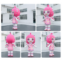 Mascotte gonflable de dessin animé de belle fille rose en mouvement pour Costume de poupée gonflable de fille de publicité personnalisée