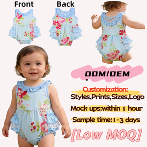 Mono de una Pieza <span class=keywords><strong>con</strong></span> Estampado Floral y Volantes para Bebé Niña, Traje de Verano para Bebés de 0 a 24 Meses, Diseño Personalizado ODM - Product Image 1