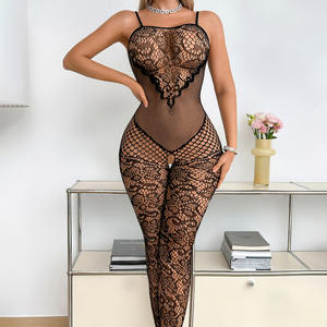 Nuevo estilo de mujer Retro Jacquard Bandeau Bodystocking Lencería erótica Elástico Hip-Hugging Crotchless Backless Light Bodysuits - Product Image 3