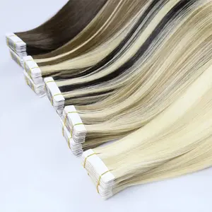 Double Drawn European Großhandel Roh band in Verlängerungen unsichtbare Nagel haut ausgerichtet Remy Tape in Haar verlängerungen 100% menschliches Haar